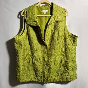 CJ‎ Banks Green Quilted Zip Vest 2X Iridescent Boho Casual Comfort Outdoor
